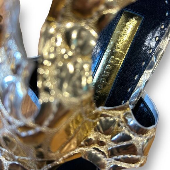 Rupert Sanderson Gold Gladiator Croc Reptile Leaf Print open Toe Heel Sandals - Picture 10 of 10